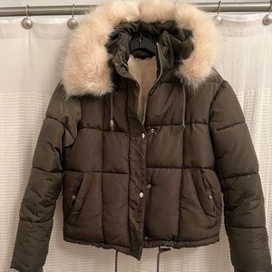 Topshop faux fur lined puffer jacket